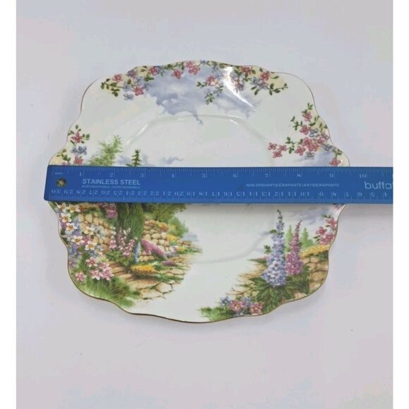 Royal Albert England Bone China Kentish Rockery Square Handle Cake Plate - Picture 8 of 8